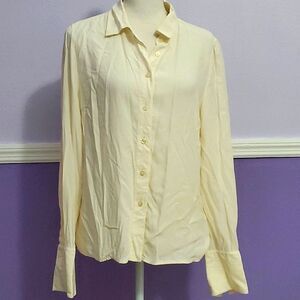 Preston & York Ivory Silk Romantic Poetic Long Sleeve Button Up Top 14